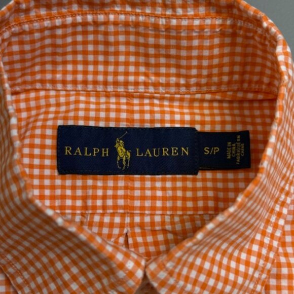 Ralph Lauren Mens Small Orange Gingham Check Long Sleeve Button Down Shirt - Picture 4 of 6